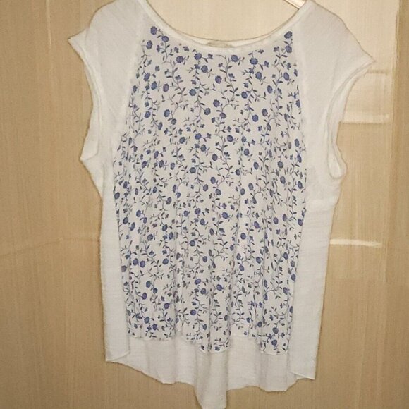 Altar'd State Blue White Mixed Material Floral Gauzy Oversized Top Large - Picture 1 of 7